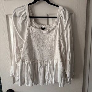 Smocked Bodice Balloon Sleeve Blouse